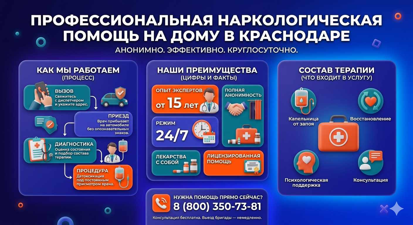 Инфографика о принципах лечения алкоголизма на дому в Благовещенск: этапы вызова нарколога, преимущества анонимной детоксикации и состав медицинской помощи.